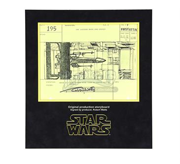 Signed Production Storyboard - Wedge X Wing Skims Deathstar Surface (First Attack 195)