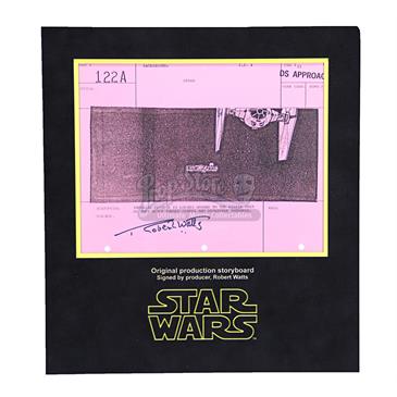 Signed Production Storyboard - Tie Losing Ground to Pirate Ship Race Towards Camera (DS Approach 122A)