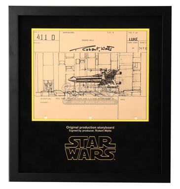 Signed Production Storyboard Display - Luke's X-Wing (Luke 411 D)