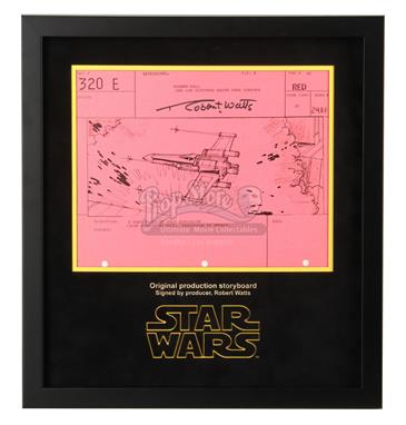 Signed Production Storyboard Display - X Wing Flies Past Explosion (Red 320 E)