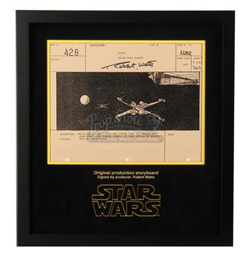 Signed Production Storyboard Display - Ships Moving Away From Death Star (Luke 428)