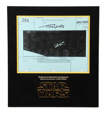 Signed Production Storyboard - X-Wing Flies Around Death Star (Dogfight 284)