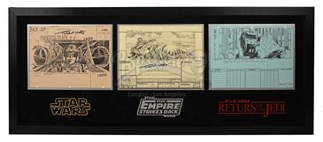 Triple Storyboard Display - Luke's Cockpit, Fallen Tauntaun, Walker Crashes (Luke 343AP)