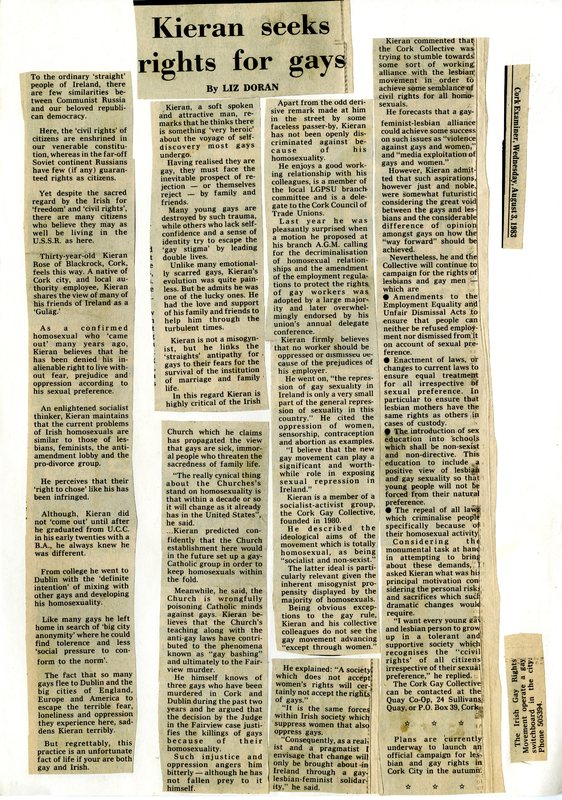 1983 Cork Examiner Interview Kieran Rose · Cork LGBT Archive