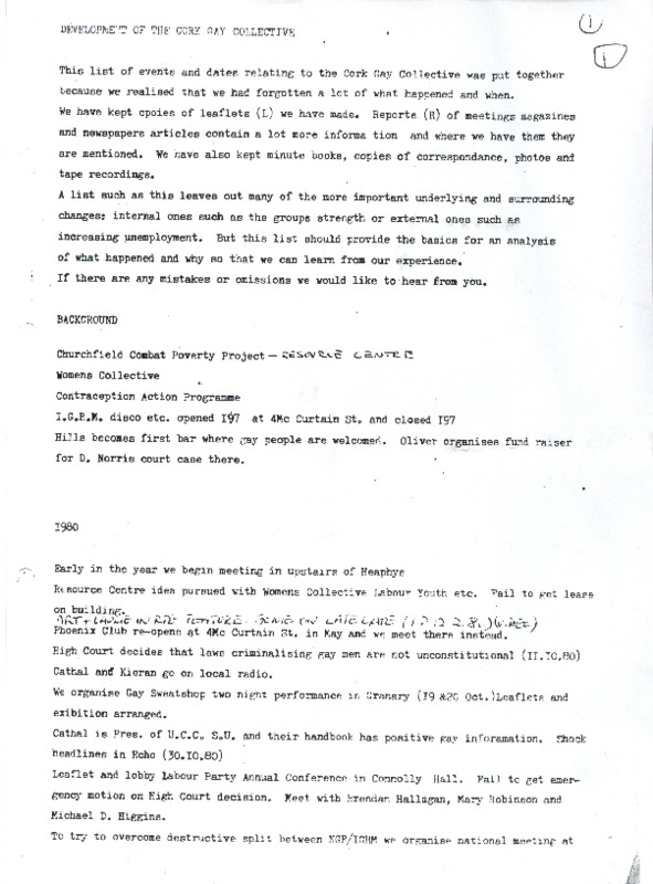 Developement Of The Cork Gay Collective · Cork LGBT Archive
