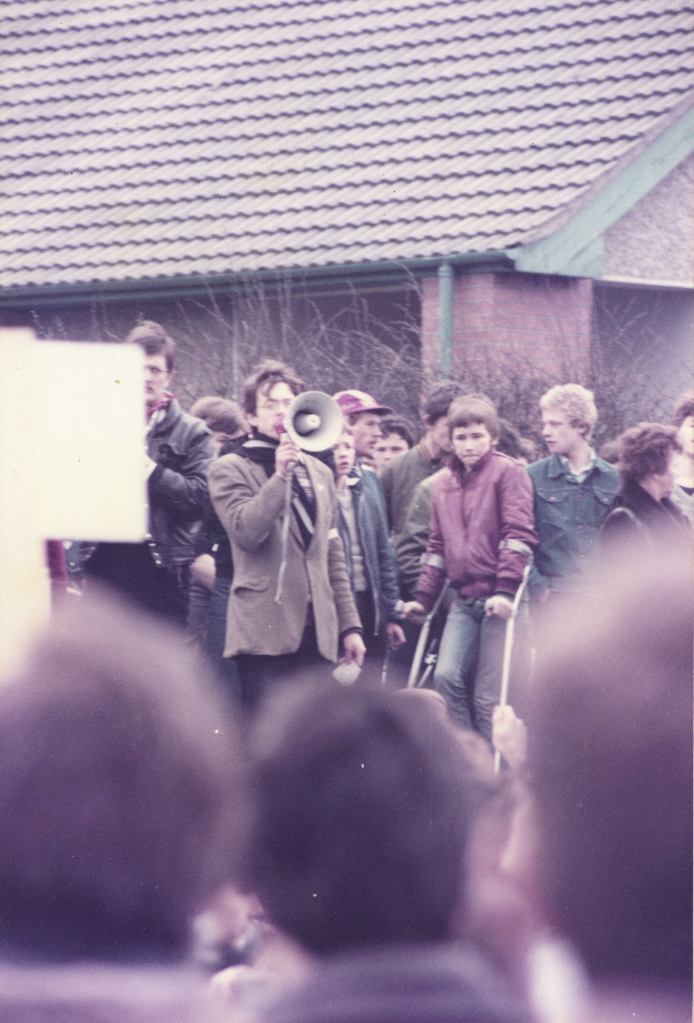 Fairview Protest Dublin 1983 Cathal Kerrigan Holding Megaphone Speaking To Crowd Photo