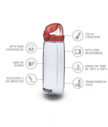 Nalgene Botella OTF Transparente tapón rojo 700 ml