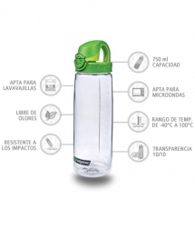 Nalgene Botella OTF Transparente tapón verde 700 ml