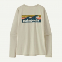Patagonia Women's Long-Sleeved Capilene® Cool Daily Shirt - Boardshort Logo "Dyno White"