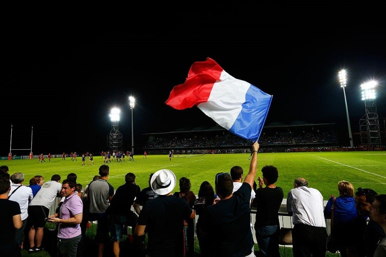 French supporters show their support for the national team during the 2014 WRWC match versus Wales