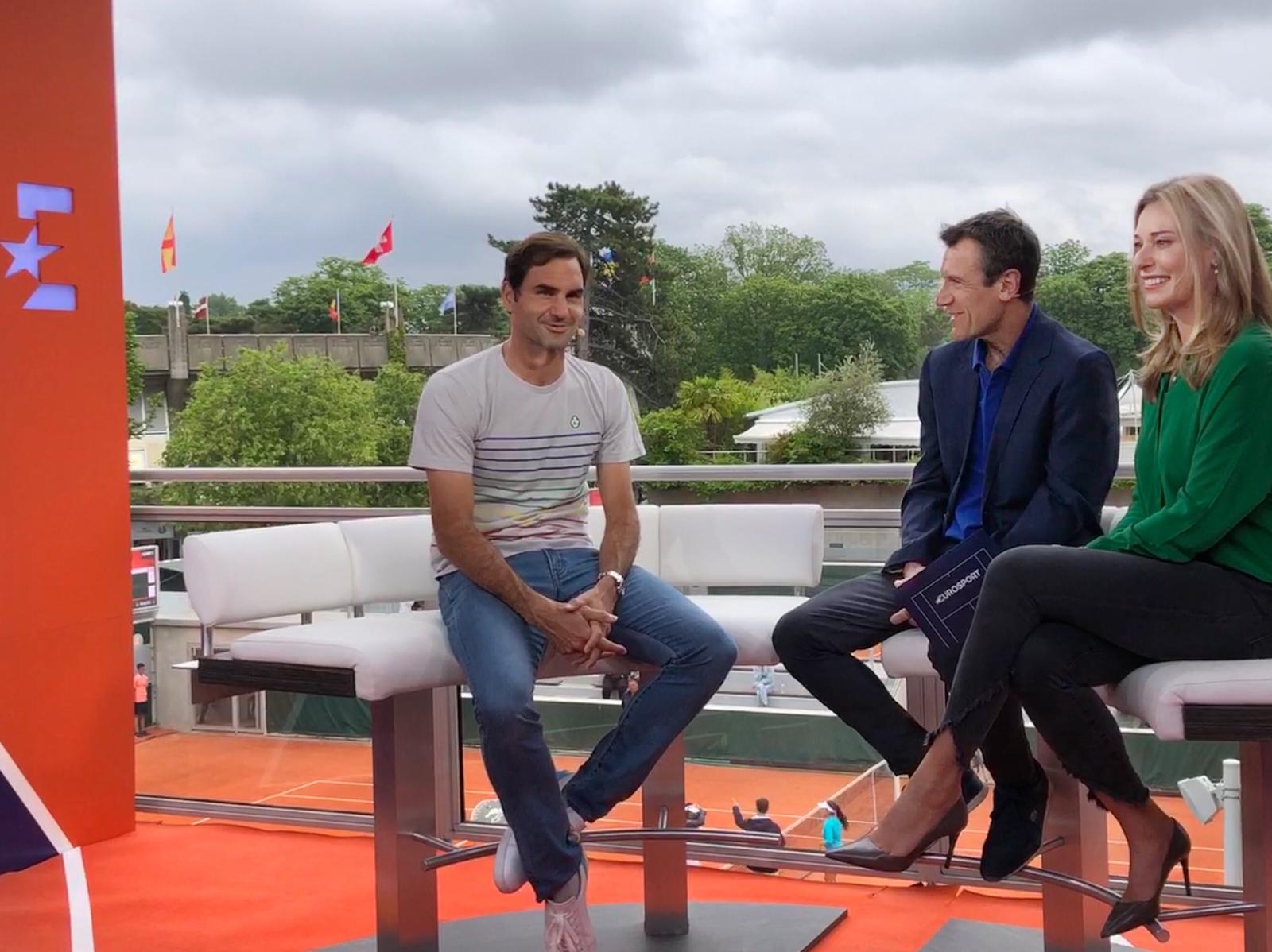 Roger Federer in the Eurosport studio