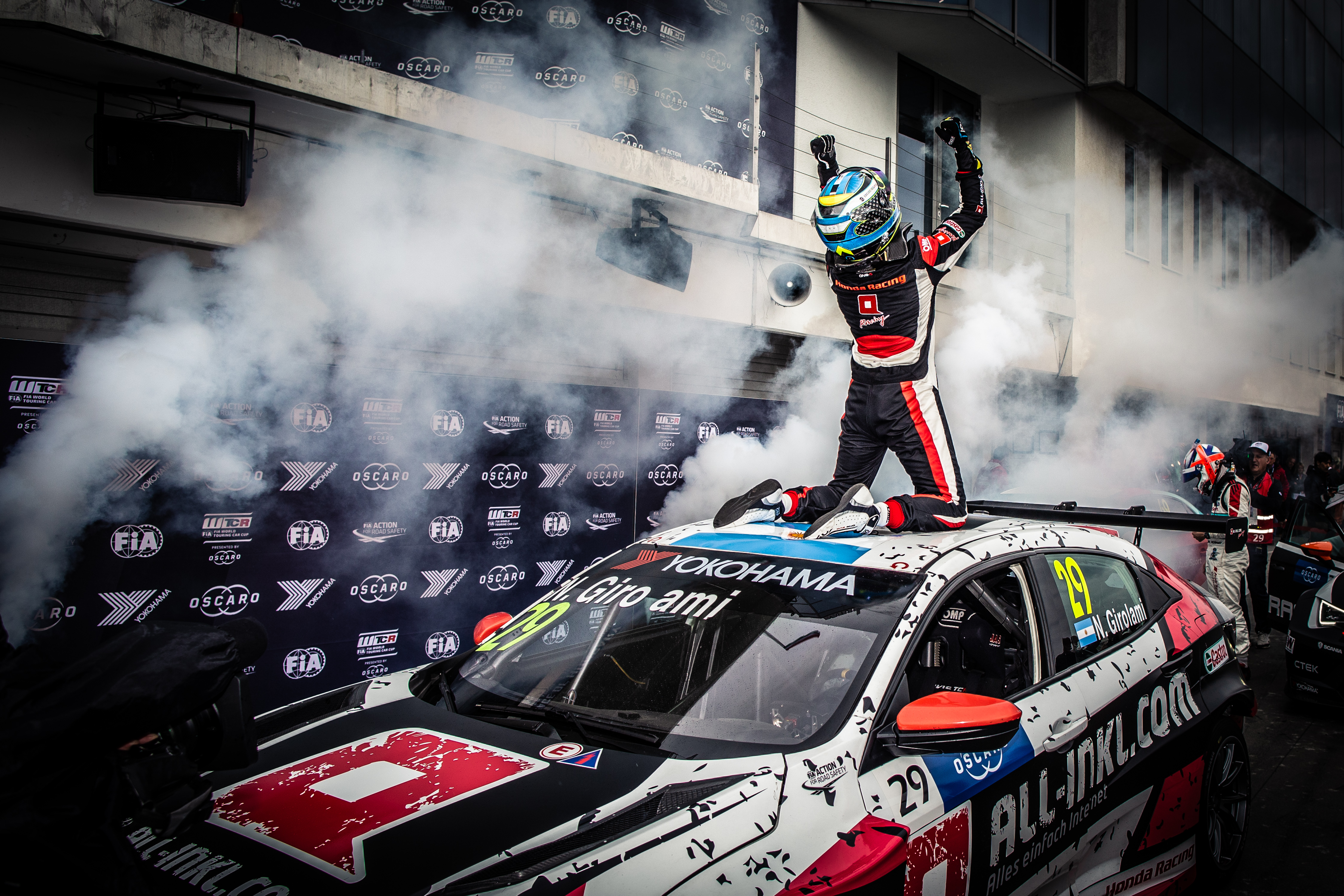 Nestor Girolami celebrates winning Race 2 at WTCR Race of Hungary 2019