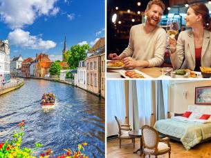 Overnachting voor 2 + ontbijt + 2-gangendiner + fles CrÃ©mant + meer in hartje Brugge