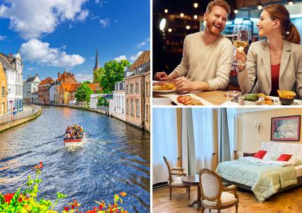 Overnachting voor 2 + ontbijt + 2-gangendiner + fles CrÃ©mant + meer in hartje Brugge