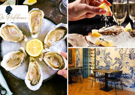 Oesters + halve fles champagne of cava bij Grand Café De Hofdame