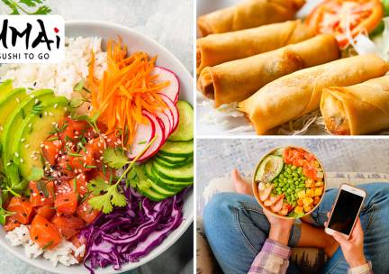 PokÃ©bowl + loempia's voor afhaal van Umai Sushi To Go