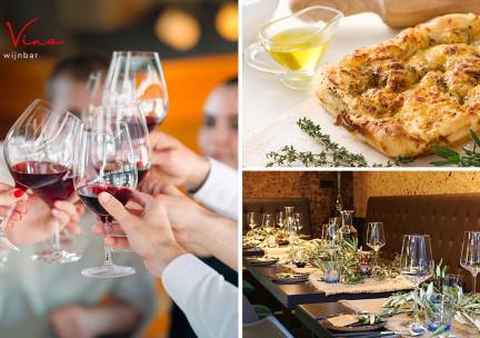 Wijnproeverij met 2 soorten wijn + focacciabrood met olijfolie