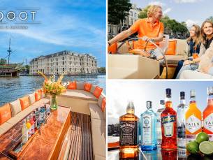 Rondvaart Amsterdamse grachten (1 uur) + live gids + (cocktail)bar aan boord bij Booot