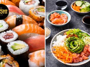 2 pokÃ©bowls, sushibox naar keuze (40 stuks) of partyschaal voor afhaal bij The Sushi Club