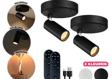 2-PACK Oplaadbare Indoor Spotlights - Dimbaar En Lichtkleur Wissel! ...