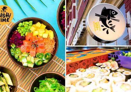 Sushibox (16, 32 of 72 stuks) of pokÃ©bowl + snack naar keuze om af te halen