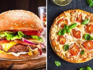 Burger + friet + frisdrank of pizza + frisdrank voor afhaal