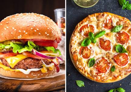 Burger + friet + frisdrank of pizza + frisdrank voor afhaal