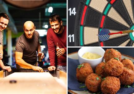 Shuffleboard + digi-darten + poolen + digi-sjoelen of bierproeverij + bittergarnituur