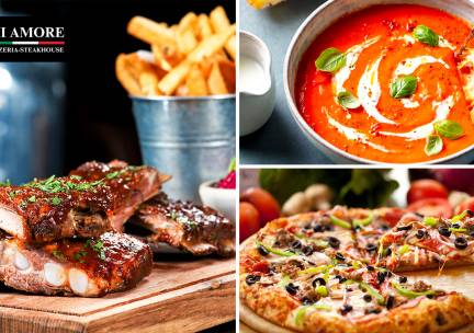 2-gangen keuzediner of spareribs bij Pizzeria Steakhouse Mi Amore