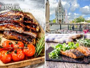 Spareribs (600 gr.) van de Big Green Egg of 3-gangen keuzediner bij Brasserie bij Broer Gouda