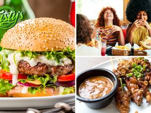 Hamburger of satÃ© + friet + saus voor dine-in of afhaal bij Tasty's