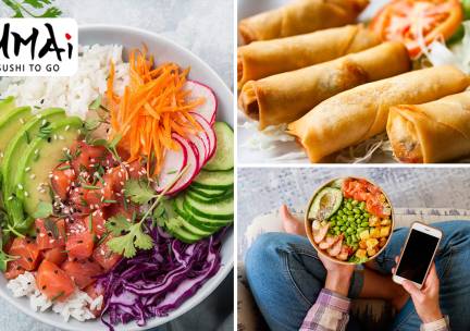 PokÃ©bowl + loempia's voor afhaal van Umai Sushi To Go