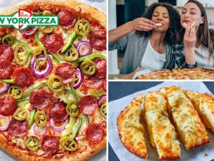 Pizza (25 cm) naar keuze + garlic bread voor afhaal bij New York Pizza