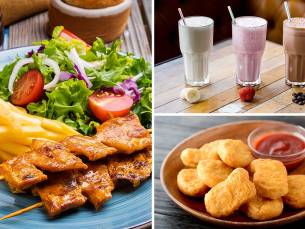 Schotel naar keuze + patat + saus + evt. milkshake of frisdrank