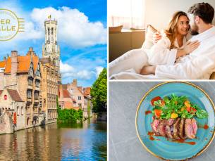 Overnachting voor 2 + fles cava + 3-gangendiner in hartje Brugge