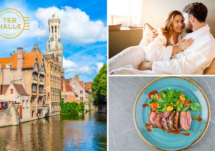 Overnachting voor 2 + fles cava + 3-gangendiner in hartje Brugge