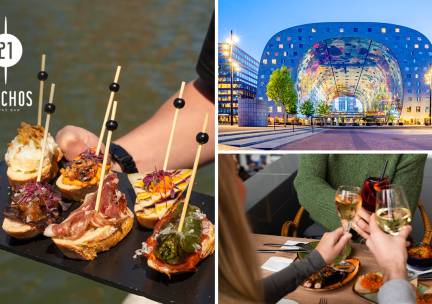 Pinchosplank + glas wijn, bier of frisdrank bij 21 Pinchos in de Markthal