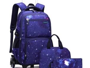 Kinder Rollrucksack für Jungen Mädchen Gepäck Rollrucksack Trolley Schultasche Büchertasche mit Lunch Bag Pencil Bag