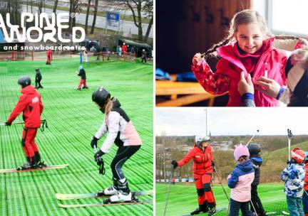 Beginnersproefles skiën of snowboarden (50 min) inclusief materiaal + drankje naar keuze