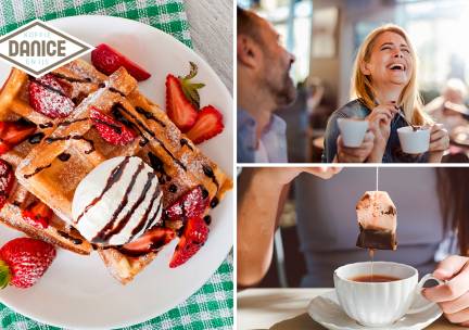 Wafel incl. bol ijs + slagroom + saustopping + koffie/thee naar keuze