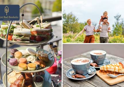 Franse high tea (2 uur) of warme drank + gebak + wandel- of fietsroute bij Restaurant Bad Boekelo