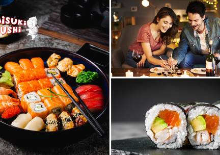 Sushibox (100 stuks) + 5 mini-loempia's + salade van Daisuki Sushi bij jou thuisbezorgd