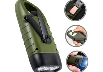 Luume Solar Survival Flashlight - Dynamo Zaklamp - Solar & Hand Crank - 3 LED - Groen