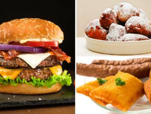 Snacks of burger naar keuze + patat + saus + frisdrank of oliebollen