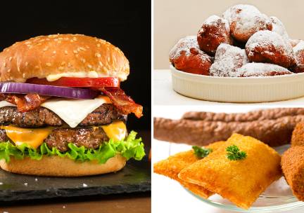 Snacks of burger naar keuze + patat + saus + frisdrank of oliebollen