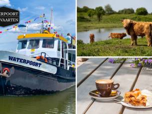 Rondvaart (30 min tot 4 uur) + evt. fietsplek, koffie/thee met gebak óf lunch