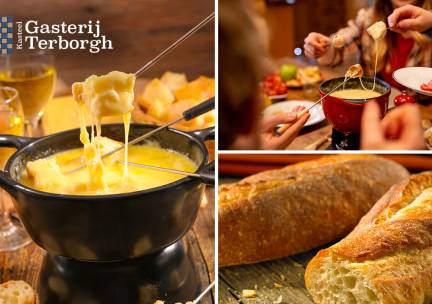 Kaasfondue met onbeperkt stokbrood + salade + fles wijn bij Gasterij Terborgh