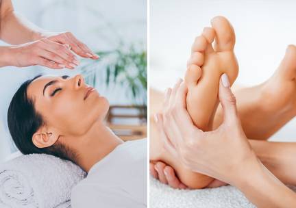 Reikibehandeling (45 of 60 min) evt. + voetmassage of -reflex (20, 45 of 60 min)