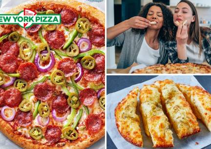 Pizza (25 cm) naar keuze + garlic bread voor afhaal bij New York Pizza