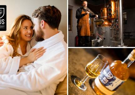Overnachting voor 2 + ontbijt + diner + tour whiskystokerij + meer bij Bus Whisky Distillers